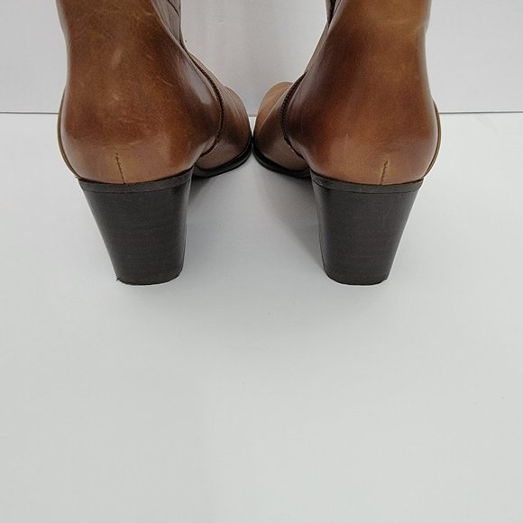 Stuart Weitzman | Brown Leather Over the Calf Rider Heeled Boots - Picture 12 of 15